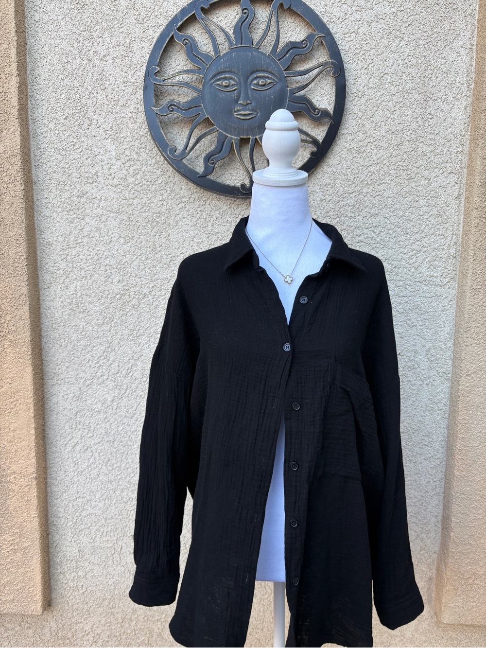 Blush & Day Black Guaze Button-Front Women’s Shirt Casual Layering Bohemian